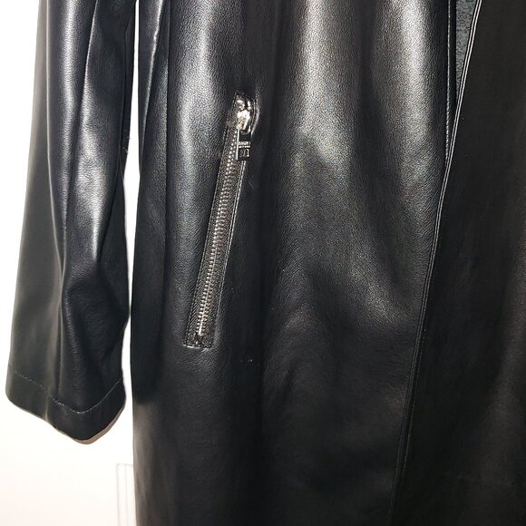 NWOT - Andrew Marc New York (L) Black Faux Leather Motorcycle Jacket Trench Coat - Picture 3 of 7